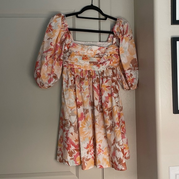 Abercrombie & Fitch Dresses & Skirts - Ruched Bodice Puff Sleeve Mini Dress - color: pink and orange floral, size: XS